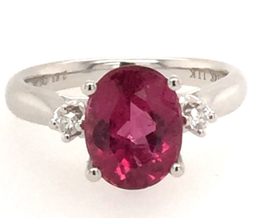 14kwg oval pink sapphire/2 diamond ring