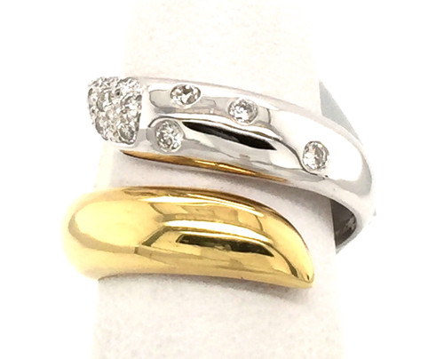 18k yellow and white gold bypass style diamond ring