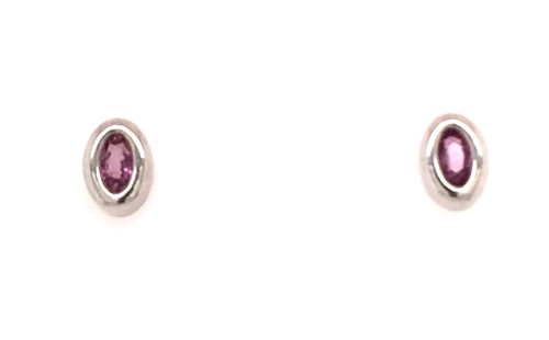 14kwg bezel set oval pink sapphire stud earrings