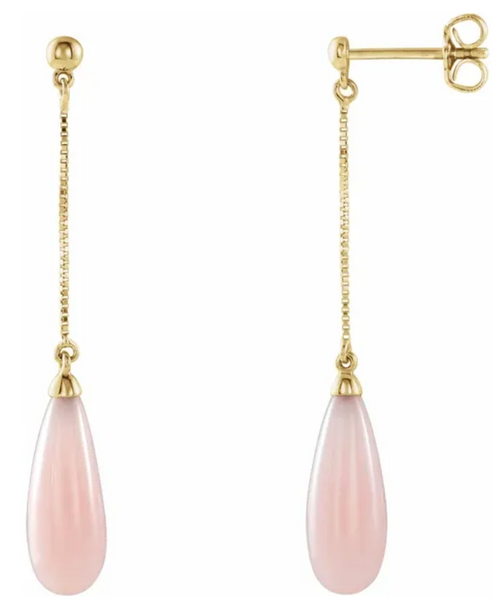 14kyg  15x6mm pink opal briolette dangle earrings