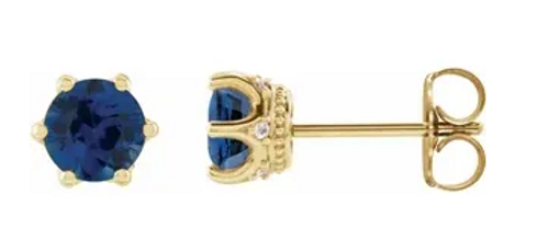 14kyg 5mm round blue sapphire/diamond stud earrings