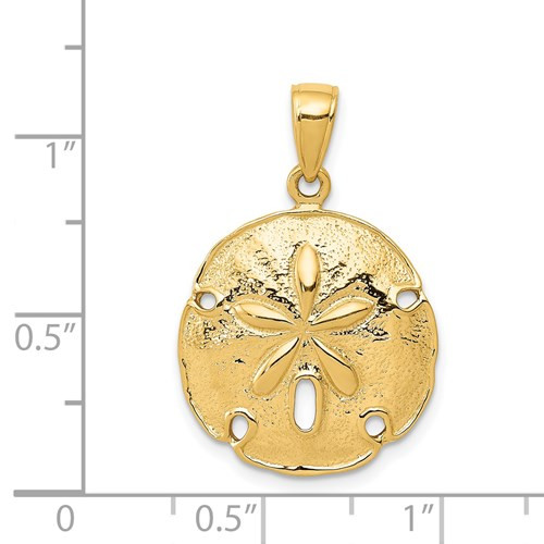 14kyg solid polished sand dollar pendant 26mm by 18mm