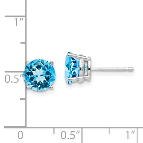 14kwg 7mm round blue topaz stud earrings