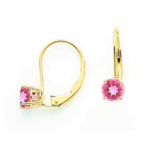 14kyg 5mm round pink tourmaline leverback earrings