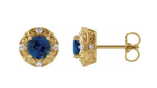 14kyg sapphire/diamond halo vintage stud earrings