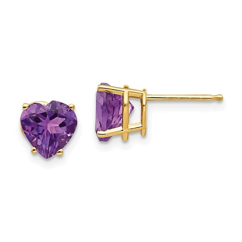 14kyg 7mm heart shaped Amethyst stud earrings