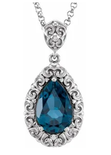 14kwg pear shaped London Blue Topaz necklace 18" chain