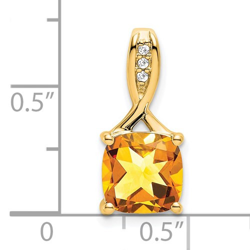 14kyg cushion cut 2.0ct Citrine/0.02ct diamond pendant