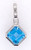 14 karat white gold bezel set square blue topaz and diamond pendant.