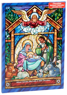 BB121-CASE | Case of 32 Stained Glass Nativity Chocolate Advent Calendars
