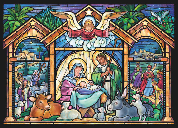 BRWSTG | Box Stained Glass Nativity Christmas Cards