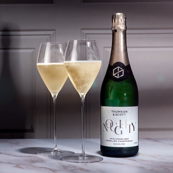 Noughty Sparkling Chardonnay non-alcoholic sparkling wine bottle