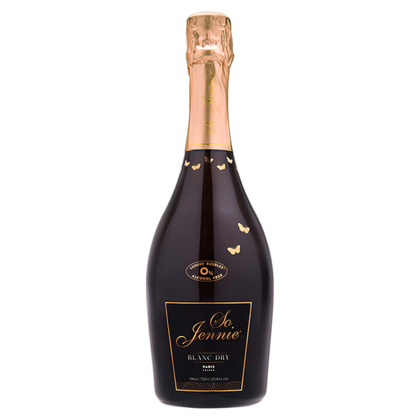 So Jennie Paris Blanc Dry bottle — 0.0% non-alcoholic French dry sparkling white, 750ml bottle, by Zepeim USA
