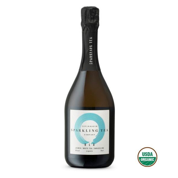 Copenhagen Sparkling Tea BLÅ bottle — organic 0.0% non-alcoholic sparkling tea, case of 12, by Zepeim USA