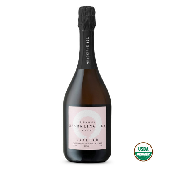 Copenhagen Sparkling Tea LYSERØD bottle — organic 0.0% non-alcoholic sparkling rosé tea, case of 12, by Zepeim USA