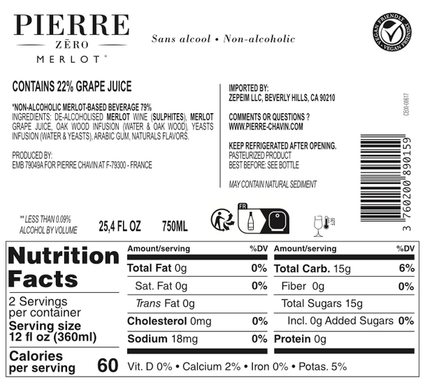 Pierre Chavin Zero Merlot Non-Alcoholic Red Wine 750ml (Case-6) Pierre Chavin Zero Merlot Non-Alcoholic Red Wine 750ml (Case-6)