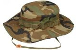 The Boonie Hat, first used in the jungles of Vietnam, has: a 360 degree 2 1/2" wide sun brim; stitched loops directly above the brim for adding camouflage; a drawstring chin strap; and four air vents for heat and moisture release. Made from poly/cotton blend. The Boonie Hat, first used in the jungles of Vietnam, has: a 360 degree 2 1/2" wide sun brim; stitched loops directly above the brim for adding camouflage; a drawstring chin strap; and four air vents for heat and moisture release. Made from poly/cotton blend.