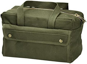 Comes in O.D. Green, Black or Coyote 11" x 6 1/2" x 5 1/2" With a heavy duty Brass Zipper
Inside pocket with Velcro separations
Outside pocket with snap over cover
Main compartment has a fiber no-sag bottom
Two webbed carrying straps
Will hold 3 boxes of 12 gauge shotgun shells (in their boxes Comes in O.D. Green, Black or Coyote 11" x 6 1/2" x 5 1/2" With a heavy duty Brass Zipper
Inside pocket with Velcro separations
Outside pocket with snap over cover
Main compartment has a fiber no-sag bottom
Two webbed carrying straps
Will hold 3 boxes of 12 gauge shotgun shells (in their boxes