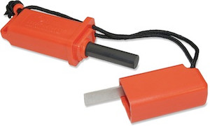 Includes: Alloy flint bar
Hardened steel striker
1 tinder cube
5" total length
Weighs 3.7 oz.
Tinder burns at 1300o
Available in Black Or Orange
Made in the USA  Includes: Alloy flint bar
Hardened steel striker
1 tinder cube
5" total length
Weighs 3.7 oz.
Tinder burns at 1300o
Available in Black Or Orange
Made in the USA