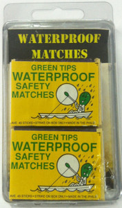 Two box of Safety matches (can not light accidentally) that have waterproof heads
One waterproof Olive Drab matchbox  Two box of Safety matches (can not light accidentally) that have waterproof heads
One waterproof Olive Drab matchbox