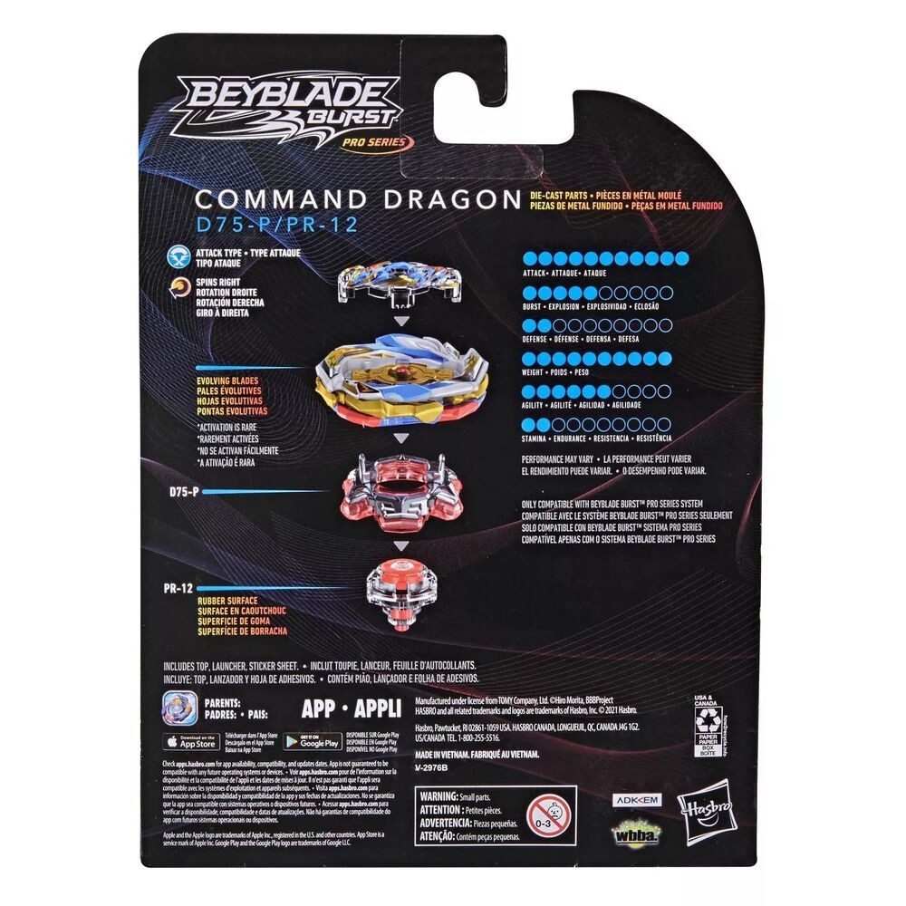 HASBRO Command Dragon Vanguard-P Quick' Burst Surge PRO SERIES Beyblade ...