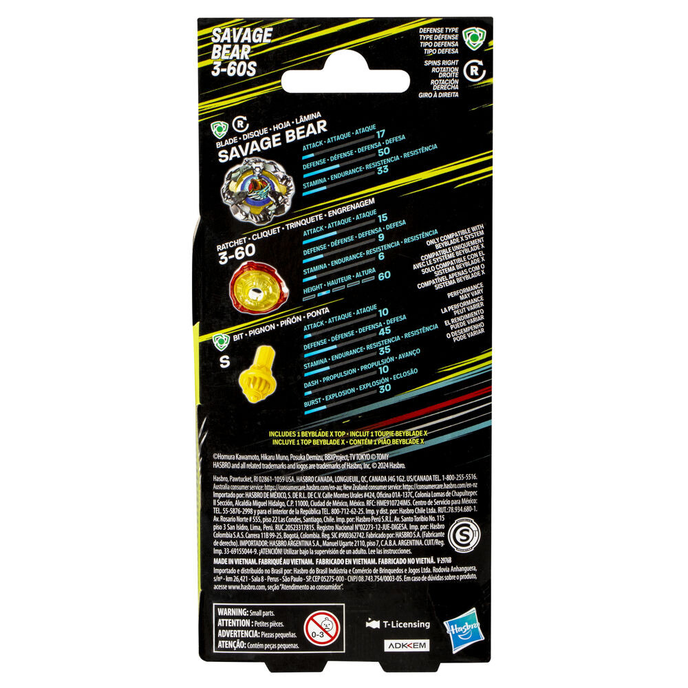 HASBRO Savage Bear 3-60S Beyblade X Booster - BeysAndBricks
