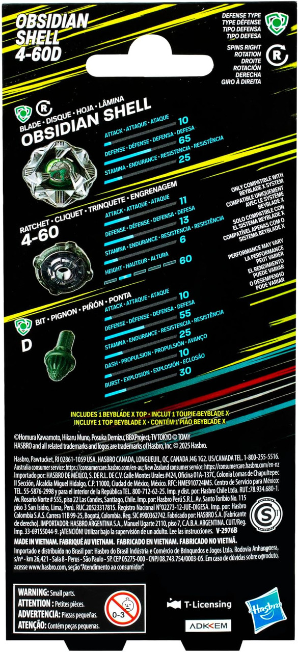 HASBRO Black Obsidian Shell 4-60D Beyblade X Booster - BeysAndBricks