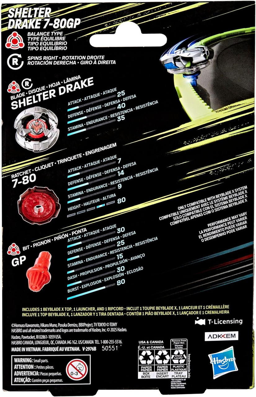 【新品未使用】シェルタードレイク7-80GP Beyblade X Shelter Drake 7-80GP BX Starter Pack Set with Balance