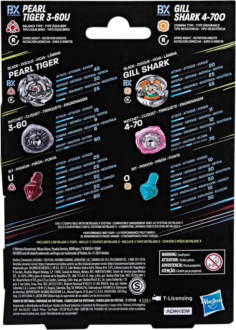 【PEARLY GATER】 ６点セット HASBRO Pearl Tiger and Gill Shark Beyblade X Dual Pack G1686