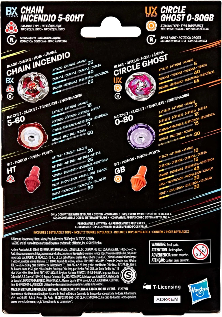 HASBRO Circle Ghost & Chain Incendio Beyblade X Dual Pack G1687