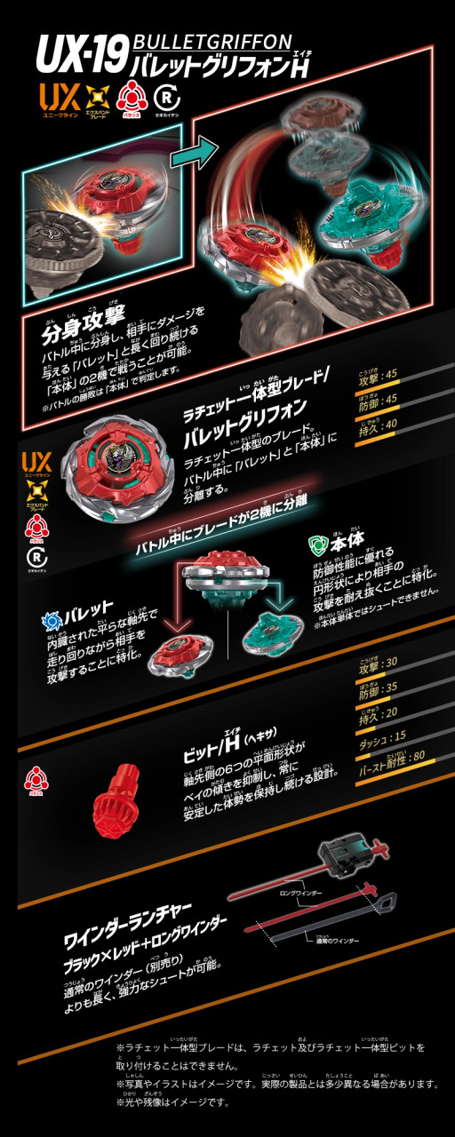 TAKARA TOMY Rocket Bullet Griffon H Beyblade X Starter UX-19