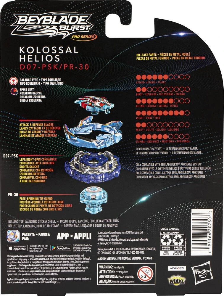 HASBRO King Kolossal Helios Zone 1B Burst Pro Series Beyblade