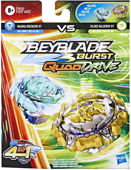 HASBRO Magma Roktavor R7 & Gilded Balderov B7 Beyblade Burst DB QuadDrive Dual Pack F3963