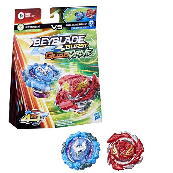 HASBRO Gilded Nemesis N7 & Red Salvage Valtryek Rashad V7 Beyblade Burst DB QuadDrive Dual Pack F4491