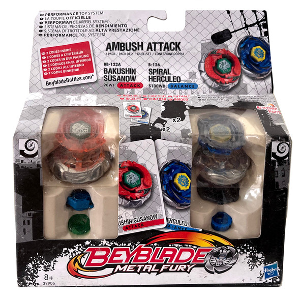  HASBRO Ambush Attack Metal Fury Beyblade 2-Pack w/ Bakushin Susanow & Spiral Herculeo