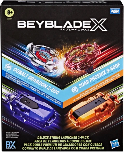 HASBRO Beyblade X 'Deluxe String Launcher 2-Pack' G2951 (w/ Cobalt Dragoon & Soar Phoenix)