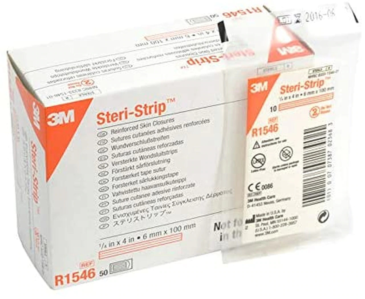 3M™ Steri-Strip™ Reinforced Adhesive Skin Closures R1547, 1/2 in x 4 in (12  mm x 100 mm), 6 strips/envelope