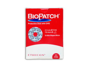 Ethicon 4152 - BIOPATCH® Protective Disk with CHG (1.0in) 7.0mm Central Hole - Box of 10 Ethicon 4152 - BIOPATCH® Protective Disk with CHG (1.0in) 7.0mm Central Hole - Box of 10