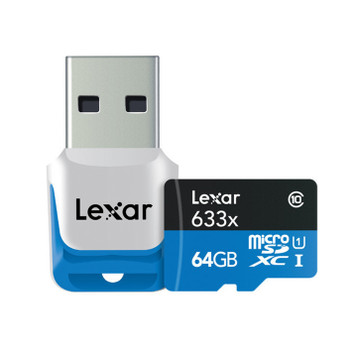 Lexar 64GB High-Performance microSDXC 633x Class 10 UHS-I Memory Card with USB 3.0 Reader