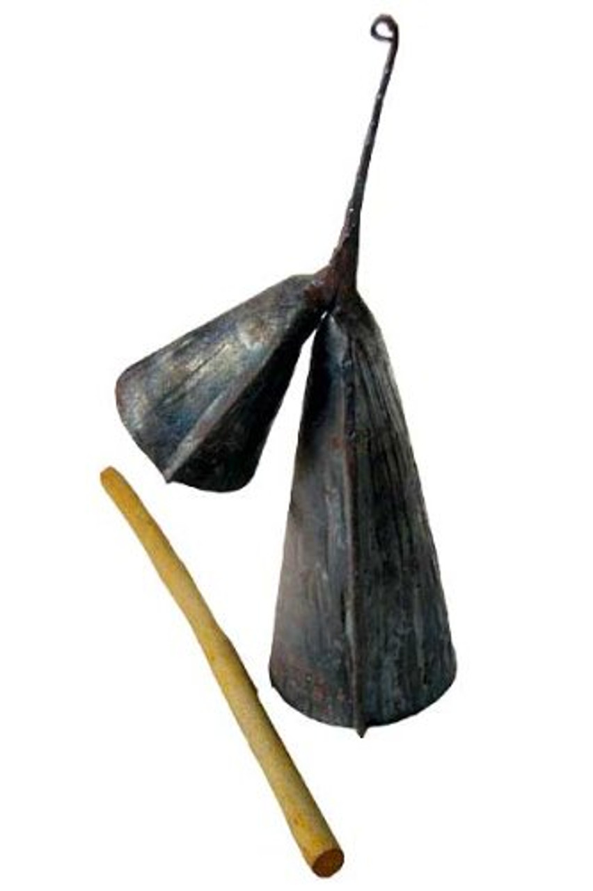 Gankogui Double Bell with Stick - Iron Cow Bell from Ghana - Medium -  Djembe Direct