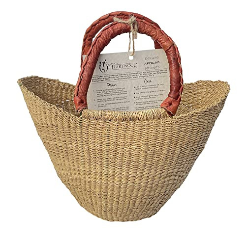 Deluxe Natural African Shopping Basket - Small 10" U-shape Deluxe Natural African Shopping Basket - Small 10" U-shape