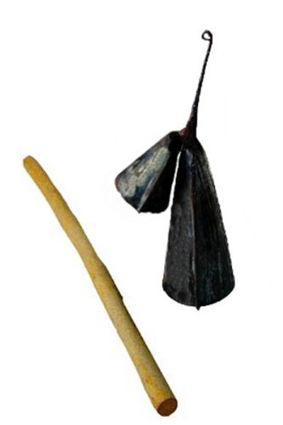Agogo Cow Bell from Ghana Large Gankogui Double Bell with Stick Large Size