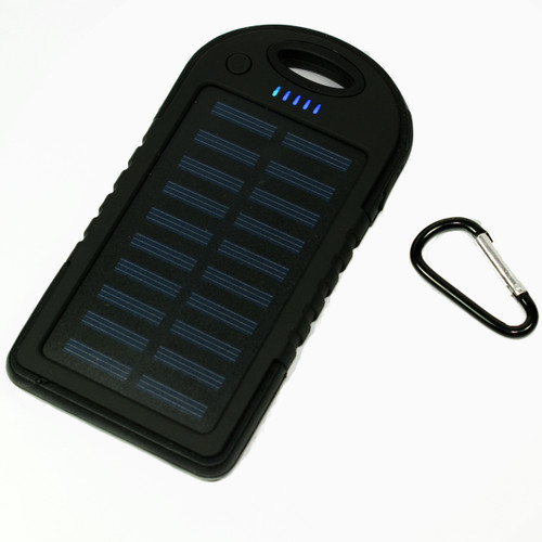 Waterproof Solar Power Bank Battery Charger 5000 mah for Cell Phone Black