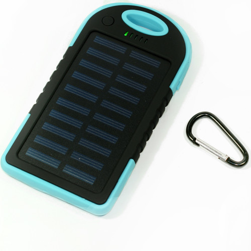 Waterproof Solar Power Bank Battery Charger 5000 mah for Cell Phone Blue