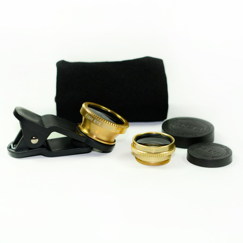 3 in 1 Gold 0.65x Wide, 180, Macro Fisheye Eye Lens Camera For Cell Phone
