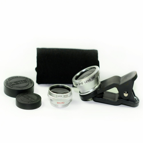 3 in 1 Silver 0.65x Wide, 180, Macro Fisheye Eye Lens Camera For Cell Phone