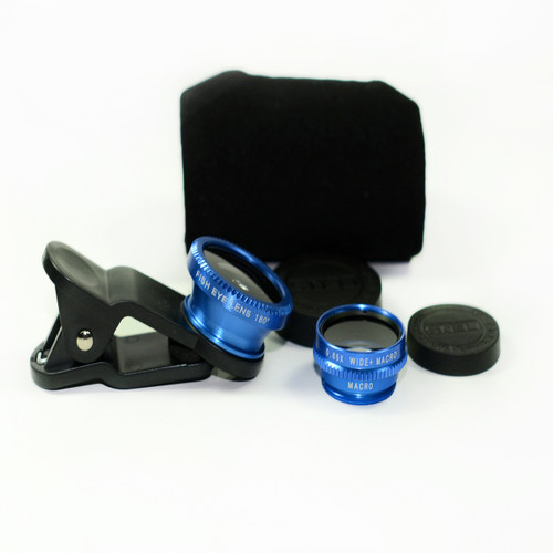 3 in 1 Blue 0.65x Wide, 180, Macro Fisheye Eye Lens Camera For Cell Phone