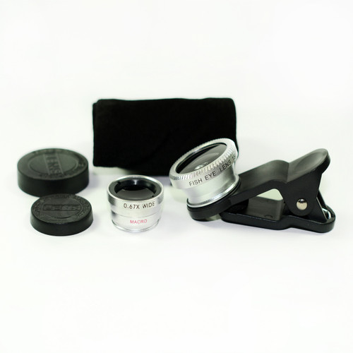 3 in 1 Silver 0.67x Wide, 180, Macro Fisheye Eye Lens Camera For Cell Phone
