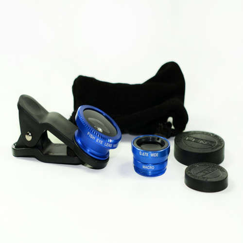 3 in 1 Blue 0.67x Wide, 180, Macro Fisheye Eye Lens Camera For Cell Phone