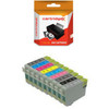Cartridgex Compatible 9 Ink Cartridge Set Compatible With Epson Stylus Photo R2880, image of a black ink cartridge printer and a set of nine colorful ink cartridges.